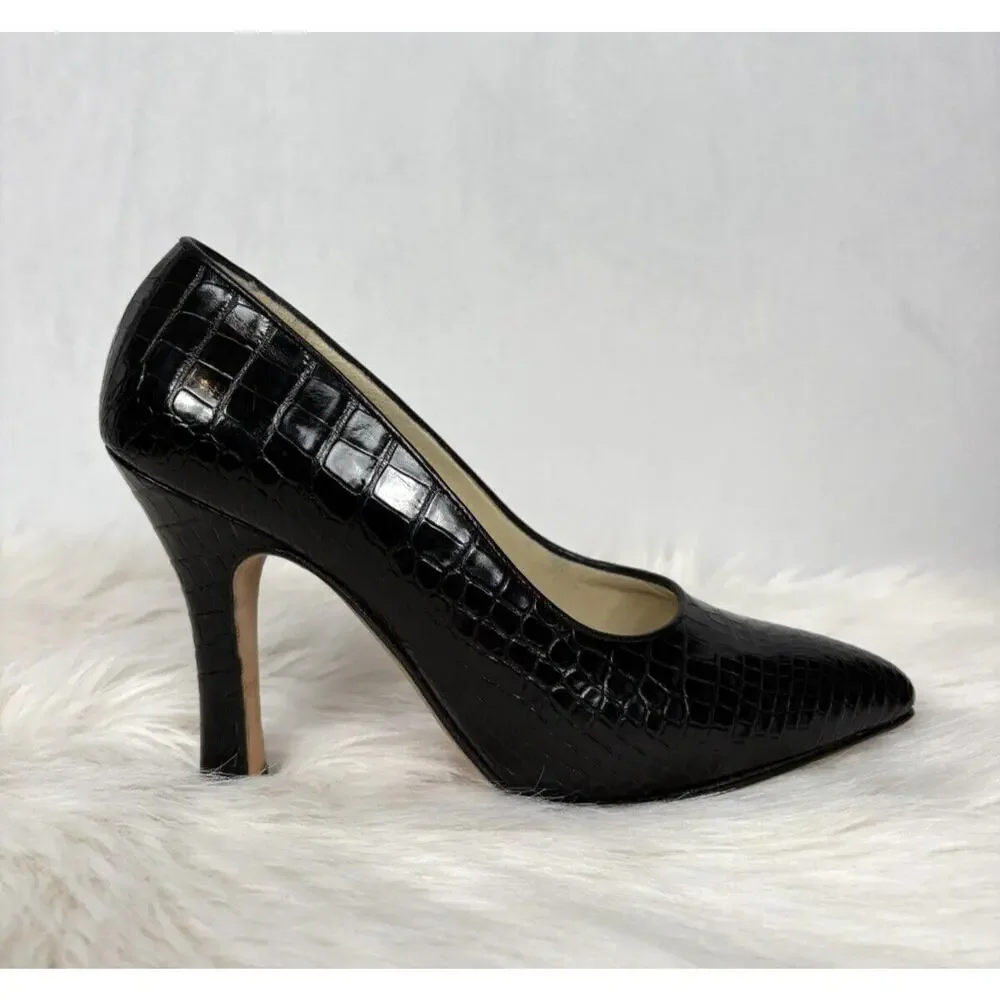 Manolo Blahnik Stiletto Pointed Toe Pumps Black Alligator Crocodile Size 37 - Picture 4 of 10